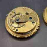 Antique Fusee Demask Engraved Gold Coloured Pocket Watch Movement with Diamond Endstone