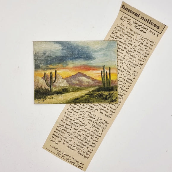 Vintage Miniature Landscape Oil on board by Jean E. Turner (Boughton) Phoenix Valley Desert
