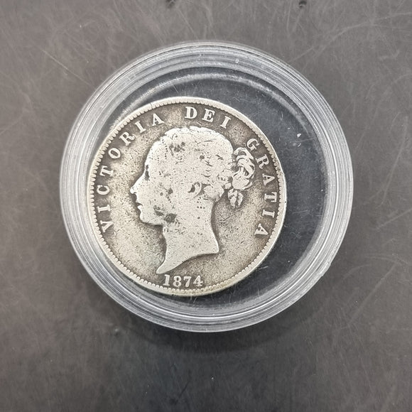 1874 Silver Half Crown Queen Victoria Young Head.