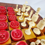 Antique Carved Bone Chess and Draughts Set in a Jaques Style