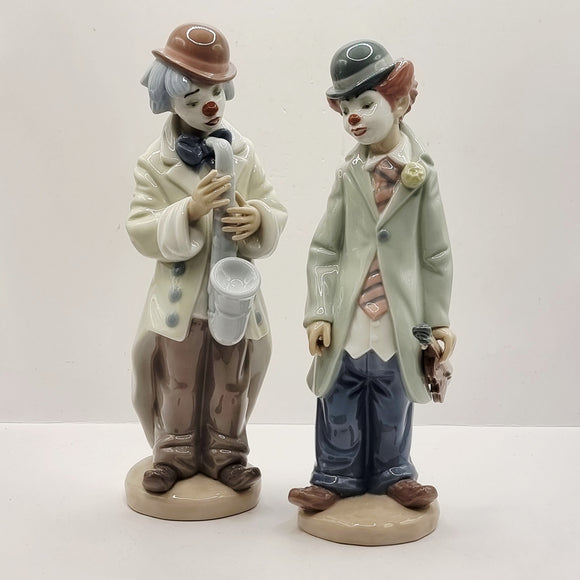 Pair of Lladro Sad Act Clowns 5471 and 5472 Clown Figurines