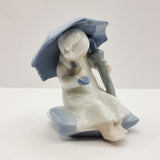 Lladro Style Angel and Boy with Umbrellas Made in Spain