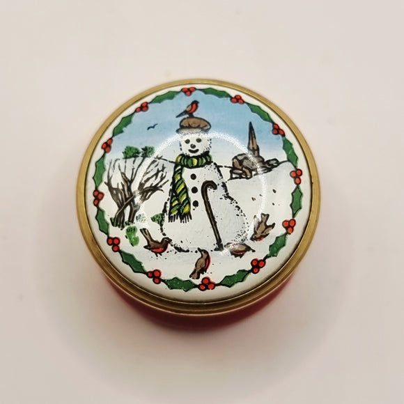 Halcyon Days Enamels Snowman Miniature Trinket or Pill Box.