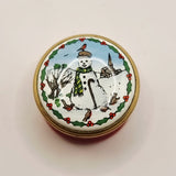 Halcyon Days Enamels Snowman Miniature Trinket or Pill Box.