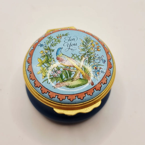 Halcyon Days Enamels For you bird Enamel Trinket or Pill Box