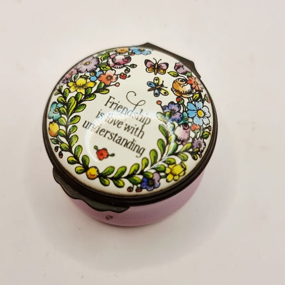 Halcyon Days Enamels Friendship is love with understanding Trinket or Pill Box