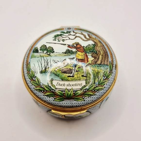 Halcyon Days Enamels Duck shooting By James Purley and sons Trinket or Pill Box