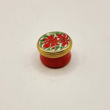 Halcyon Days Enamels Red Flowered Miniature Trinket or Pill Box