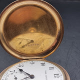 Antique Full Hunter Gold Plated Fob Pocket Watch The Angus Swiss Made.