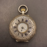 Antique Silver Ladies Dent and Sons Fob Pocket Watch Half Hunter