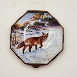 Antique Vintage Enamel Compact Lid of a Fox in Snow
