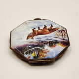Antique Vintage Enamel Compact Lid of a Fox in Snow