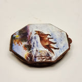Antique Vintage Enamel Compact Lid of a Fox in Snow