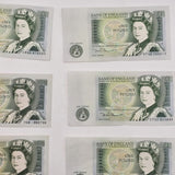 Group of Six Bank of England One Pound Banknotes