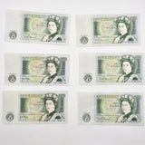 Group of Six Bank of England One Pound Banknotes