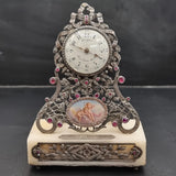 Antique Rare Dreyfous 19th Century Silver, Ruby and Marcasite Mantle Clock