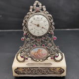 Antique Rare Dreyfous 19th Century Silver, Ruby and Marcasite Mantle Clock