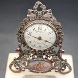 Antique Rare Dreyfous 19th Century Silver, Ruby and Marcasite Mantle Clock