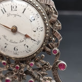 Antique Rare Dreyfous 19th Century Silver, Ruby and Marcasite Mantle Clock