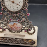 Antique Rare Dreyfous 19th Century Silver, Ruby and Marcasite Mantle Clock