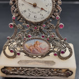 Antique Rare Dreyfous 19th Century Silver, Ruby and Marcasite Mantle Clock