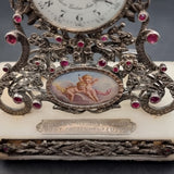 Antique Rare Dreyfous 19th Century Silver, Ruby and Marcasite Mantle Clock