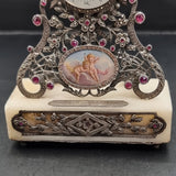 Antique Rare Dreyfous 19th Century Silver, Ruby and Marcasite Mantle Clock