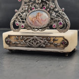 Antique Rare Dreyfous 19th Century Silver, Ruby and Marcasite Mantle Clock
