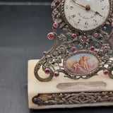 Antique Rare Dreyfous 19th Century Silver, Ruby and Marcasite Mantle Clock