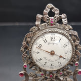 Antique Rare Dreyfous 19th Century Silver, Ruby and Marcasite Mantle Clock