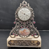 Antique Rare Dreyfous 19th Century Silver, Ruby and Marcasite Mantle Clock