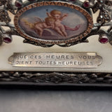 Antique Rare Dreyfous 19th Century Silver, Ruby and Marcasite Mantle Clock