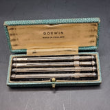 Set of Four Antique Sterling Silver Swizzle Sticks in Fitted Dorwin Case.