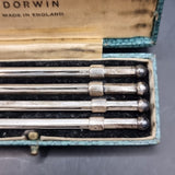 Set of Four Antique Sterling Silver Swizzle Sticks in Fitted Dorwin Case.