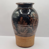 Vintage Studio Pottery Vase with Brown Glaze and Trees