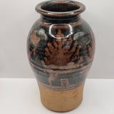 Vintage Studio Pottery Vase with Brown Glaze and Trees