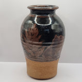 Vintage Studio Pottery Vase with Brown Glaze and Trees
