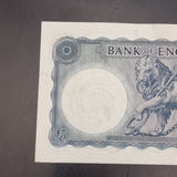 1950s/ 60s Britannia Blue L.K. O'brien Bank of England Five Pound Banknote