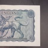 1950s/ 60s Britannia Blue L.K. O'brien Bank of England Five Pound Banknote
