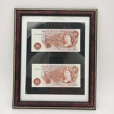 Bank of England 1960 Elizabeth II Ten Shillings (10s) Notes x2 Framed