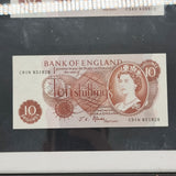 Bank of England 1960 Elizabeth II Ten Shillings (10s) Notes x2 Framed
