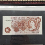 Bank of England 1960 Elizabeth II Ten Shillings (10s) Notes x2 Framed
