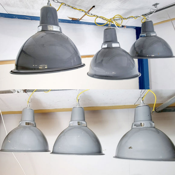 Six Large Enamel Industrail Lights