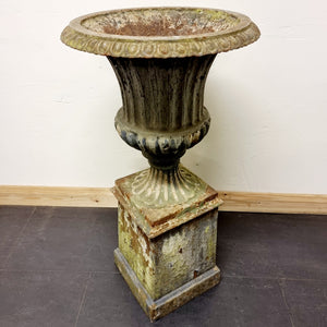 Antique 19th Century Cast Iron Campana Urn on Base