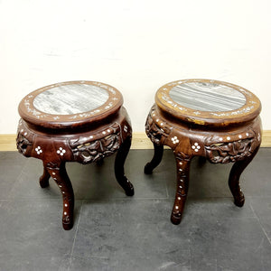 Pair of Antique 19th Century Chinese Inlaid Rosewood Side Tables