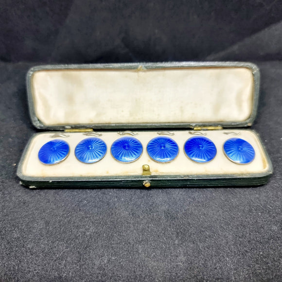 Set of Six Enamel and Silver Antique buttons