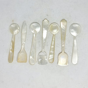 Seven Antique Mother of Pearl Salt or Mustard Spoon