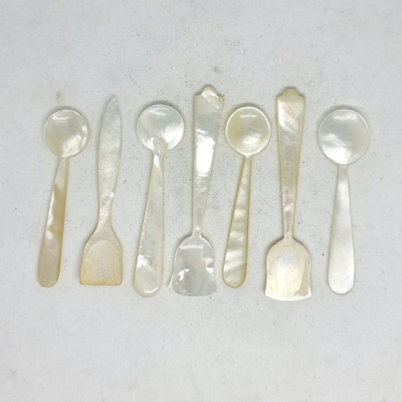Seven Antique Mother of Pearl Salt or Mustard Spoon