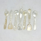 Seven Antique Mother of Pearl Salt or Mustard Spoon