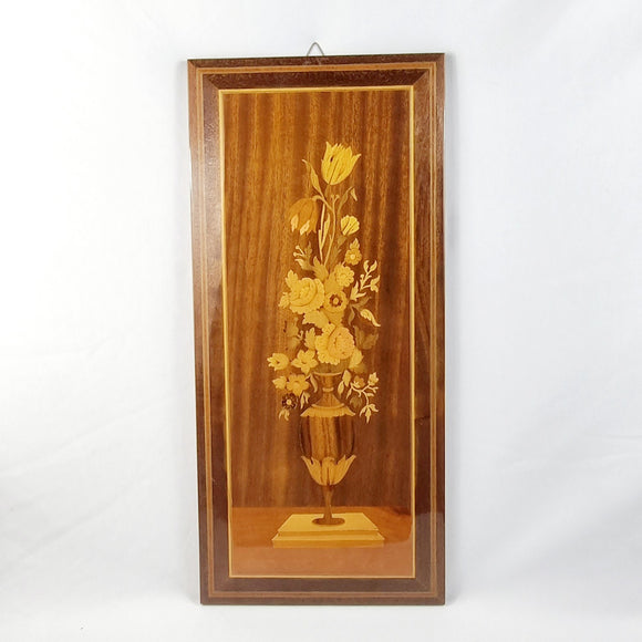 Antique style Inlaid Floral Wooden Panel Wall Hanging.